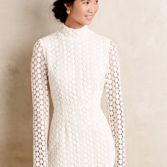 Anthropologie Dresses & Skirts - Anthropologie White Crochet Long Sleeve Dress